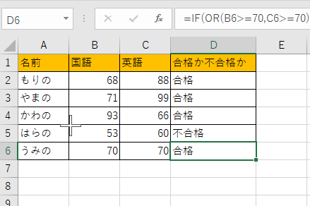 どちらかが70点以上で合格となった