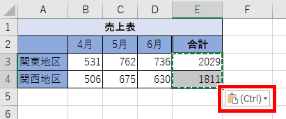 貼り付けのオプション