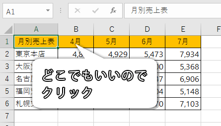 表のどこでもいいのでクリック