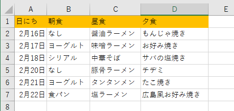 間に行を追加したい表