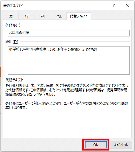 代替テキストにタイトルと説明を記入した画像