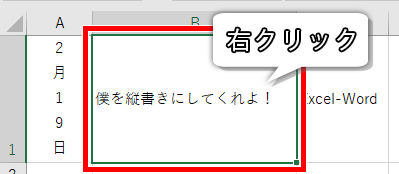 縦書きにしたいセルをクリックした画像