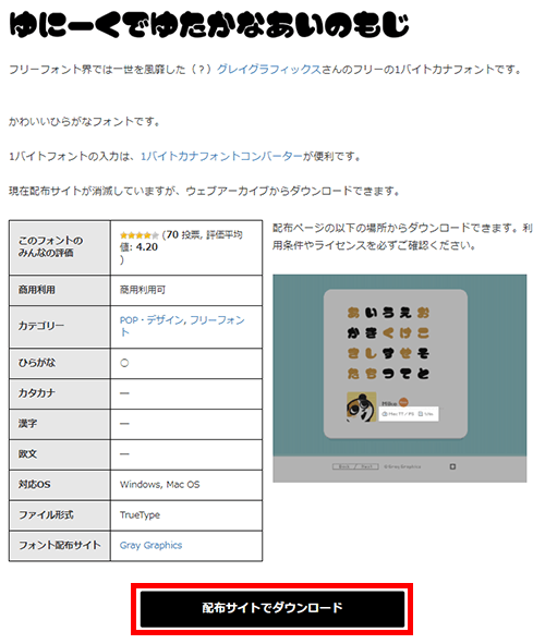 フォントの詳細ページの画像