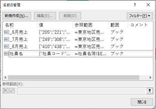 セルの名前を削除した画像