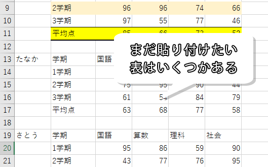 書式を貼り付けたいセルがたくさんある画像