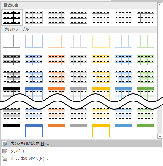 表のスタイルの一覧