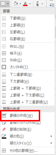 罫線の作成の場所