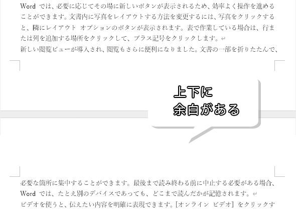 通常の余白がある文書