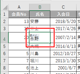 ふりがなが編集できるようになった状態