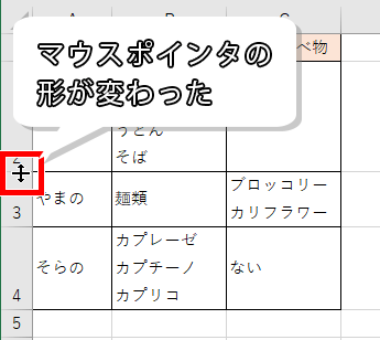 マウスポインタが上下の矢印に変った画像