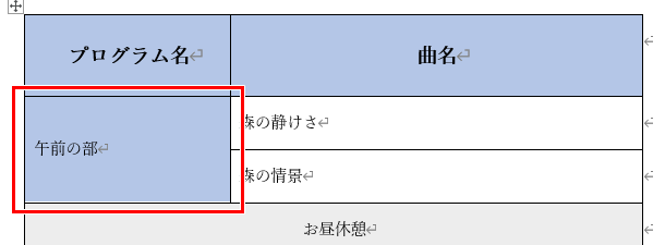 中央揃え（左）を設定したセル