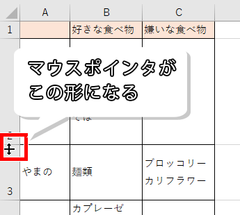 マウスポインタが上下の矢印の形になった画像