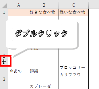 行番号の間でダブルクリックする画像