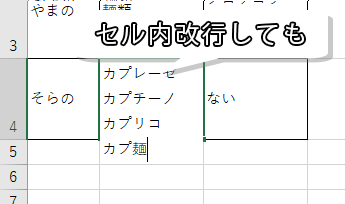 手動で高さを変えると、セル内改行しても