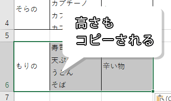 行を貼り付けた画像