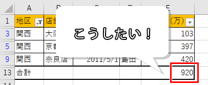 表示されたセルだけの合計が出せる表