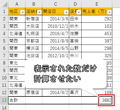 SUBTOTAL関数の練習問題