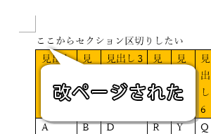 セクション区切りが挿入できた