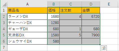 表示形式から0を非表示にした画像