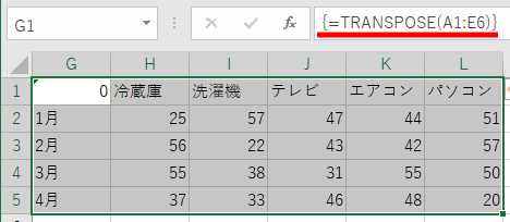 関数で行と列を入れ替えできた！