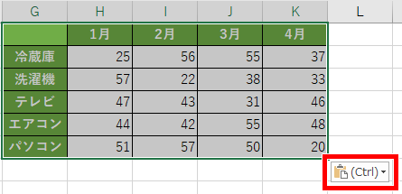 貼り付けのオプションの場所