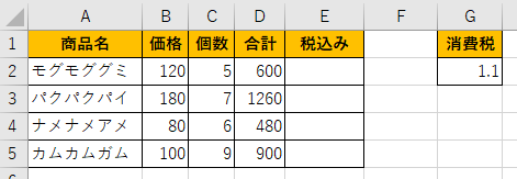 消費税のセルを固定してかけ算したい