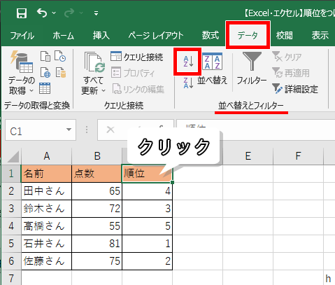 順位で並び替えする画像