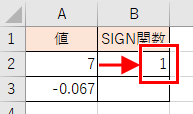 SIGN関数で値の正負が判定できた画像