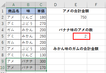 アメかつバナナ味の個数がカウントできた画像