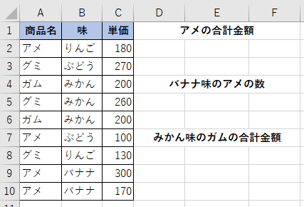 SUMPRODUCT関数で条件に合うセルの合計の練習問題