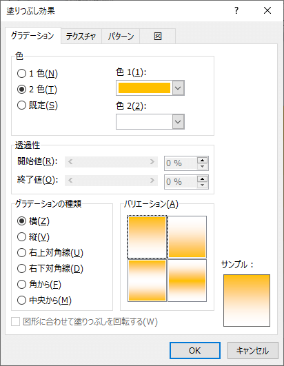 オレンジのグラデーションの設定