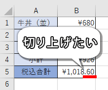 消費税の小数点以下を切り上げたい画像