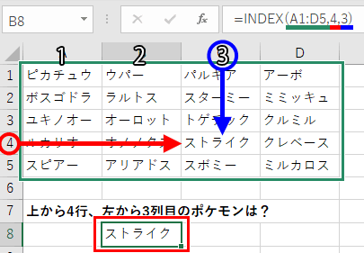 INDEX関数の範囲が一つの場合