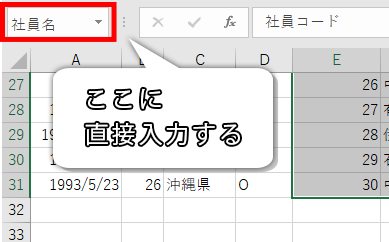 名前ボックスに直接入力する