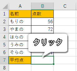 平均を出したいセルをクリックした画像