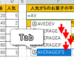 AVERAGEIFS関数を選ぶ画像