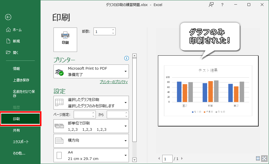 グラフのみ印刷する設定になった画像