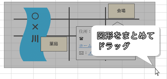 図形を囲むようにドラッグした画像