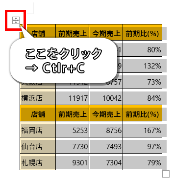 表全体を選択してコピーした画像