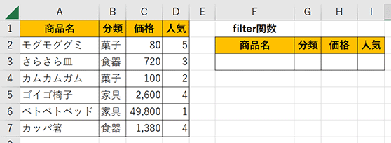 FILTER関数の練習問題