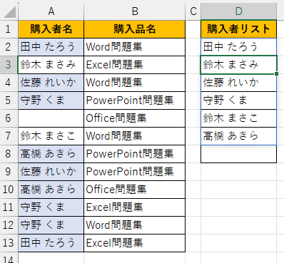 空白以外でUNIQUE関数が使えた画像