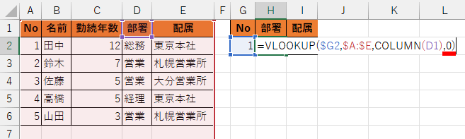 VLOOOKUP関数の数式